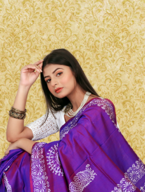 Purple Printed Silk Sarees