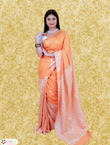 Light orange Printed Silk Sarees