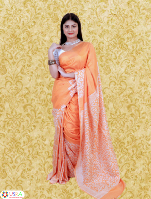 Light orange Printed Silk Sarees