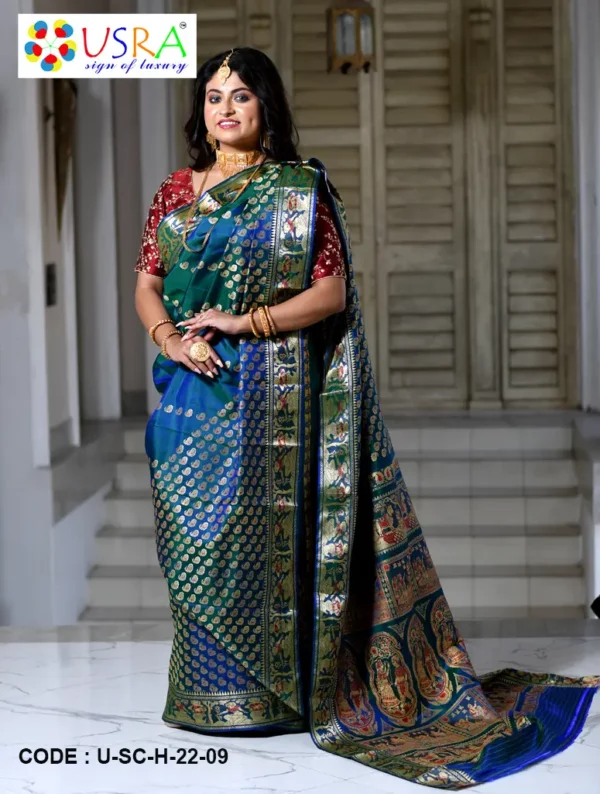 All over Swarnachair Silk Saree with Blue Color