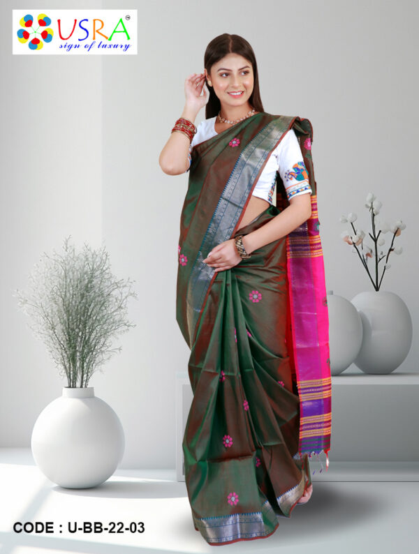 Panna Green Dual tone Biswa Bangla Saree