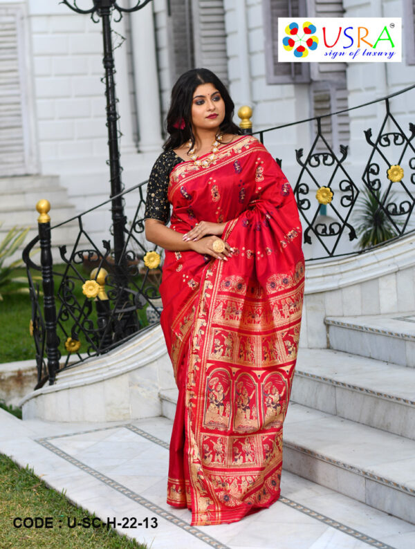 Pinkish Red Swarnachari Silk Saree