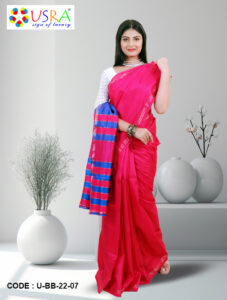 Red and Navy Blue Biswa Bangla Saree