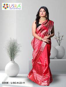 Pink Red Swarnachari Silk Saree by USRA