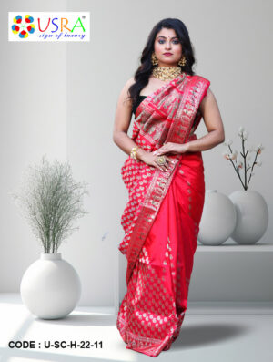 Pink Red Swarnachari Silk Saree