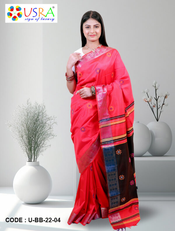 red with black biswa bangla saree